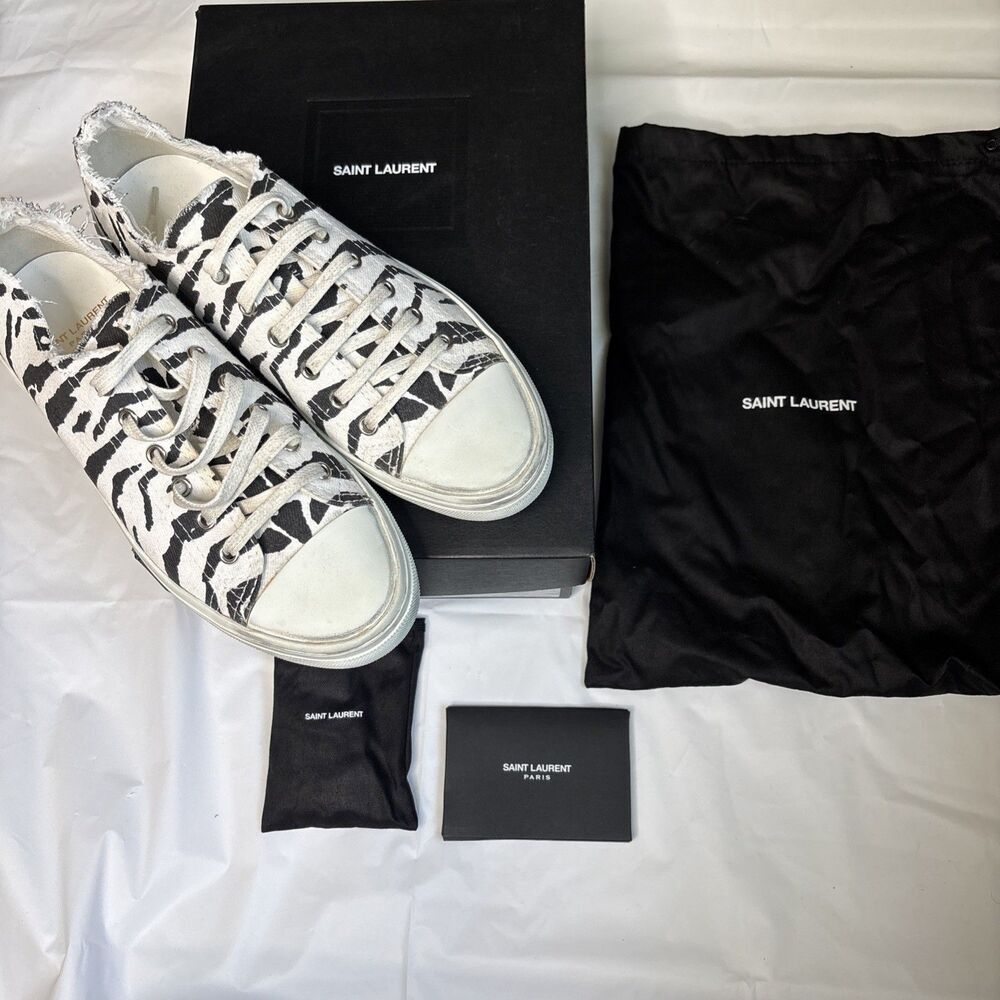 Saint Laurent Paris Zebra Print Low Top Sneakers Canvas Shoes New Box Dust Bag